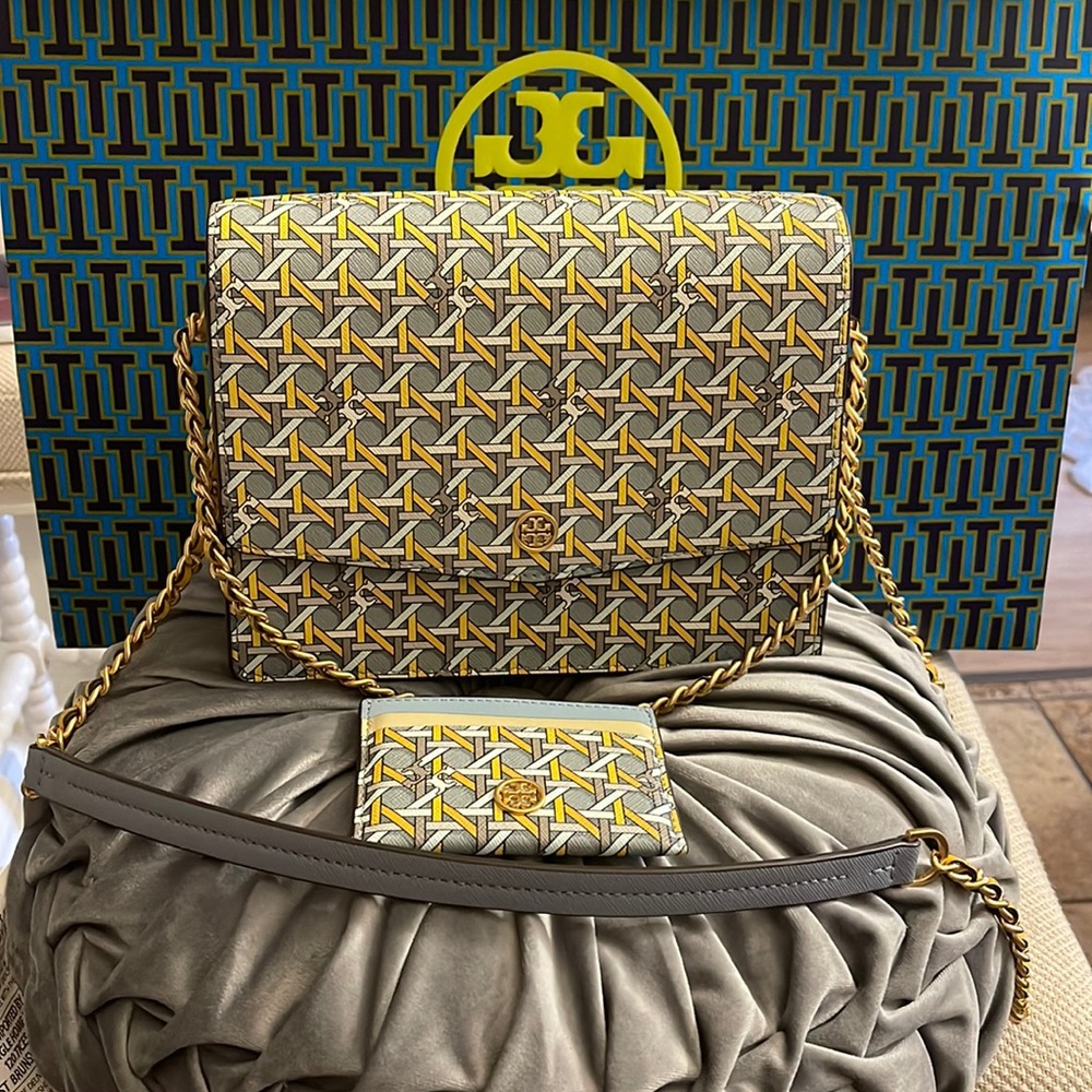 Tory Burch Robinson Printed basket weave chain strap mini Shoulder bag